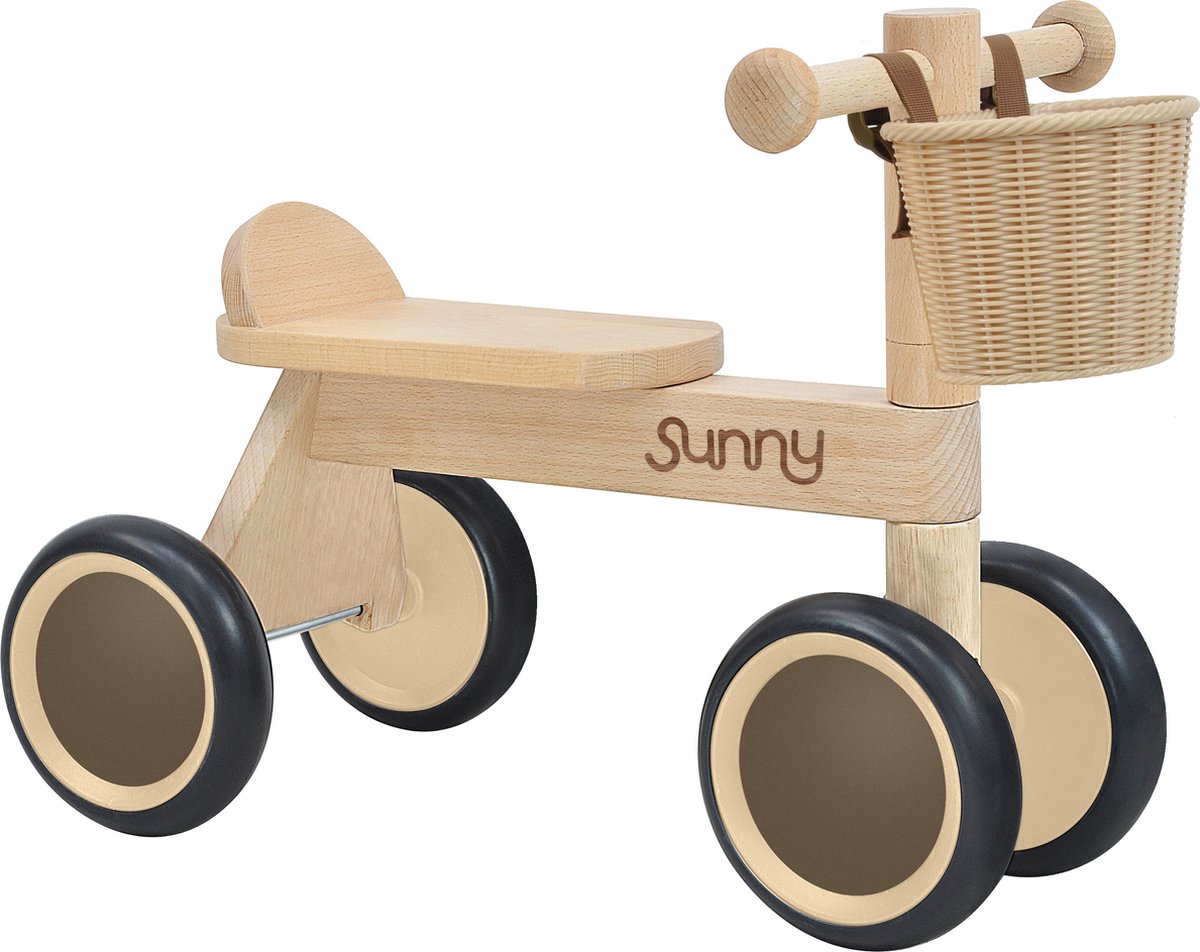 Sunny Mini Walker Houten Loopfiets met Mandje - Vanaf 1.5 jaar - Beukenhout FSC Mix - Eenvoudige montage (8720365064722)