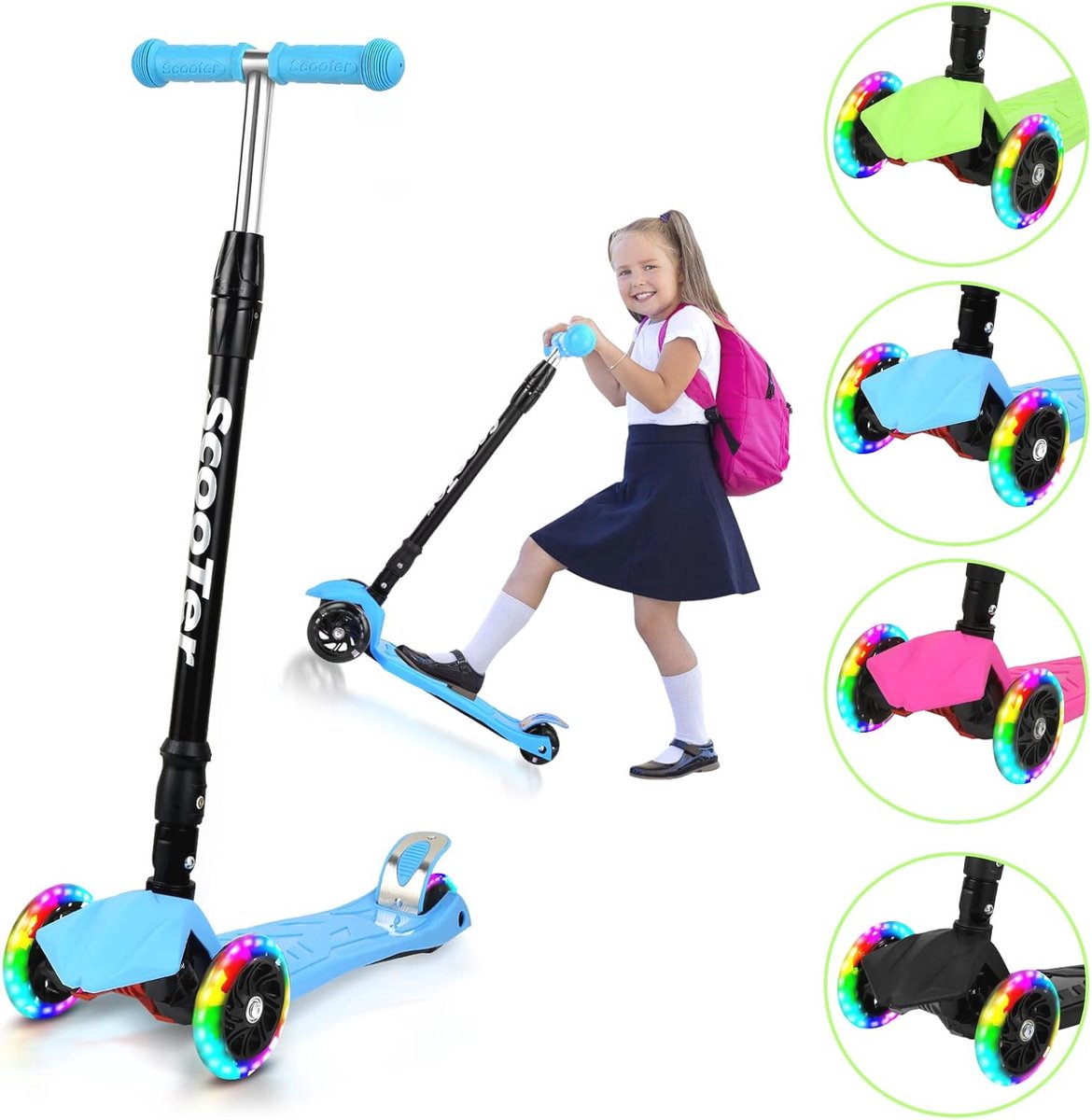 Verstelbare Kinderstep met LED Wielen - Opvouwbare Step voor Kinderen tot 50 kg (6152517887835)