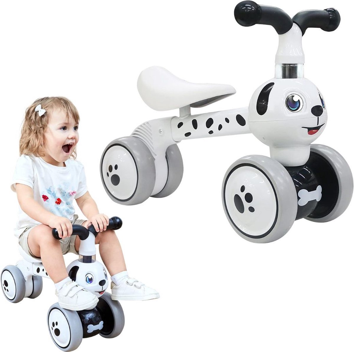 White-label Loopfiets 1 Jaar - Balance Bike voor Meisjes en Jongens - Leren Lopen - Witte Hond (6150713672620)