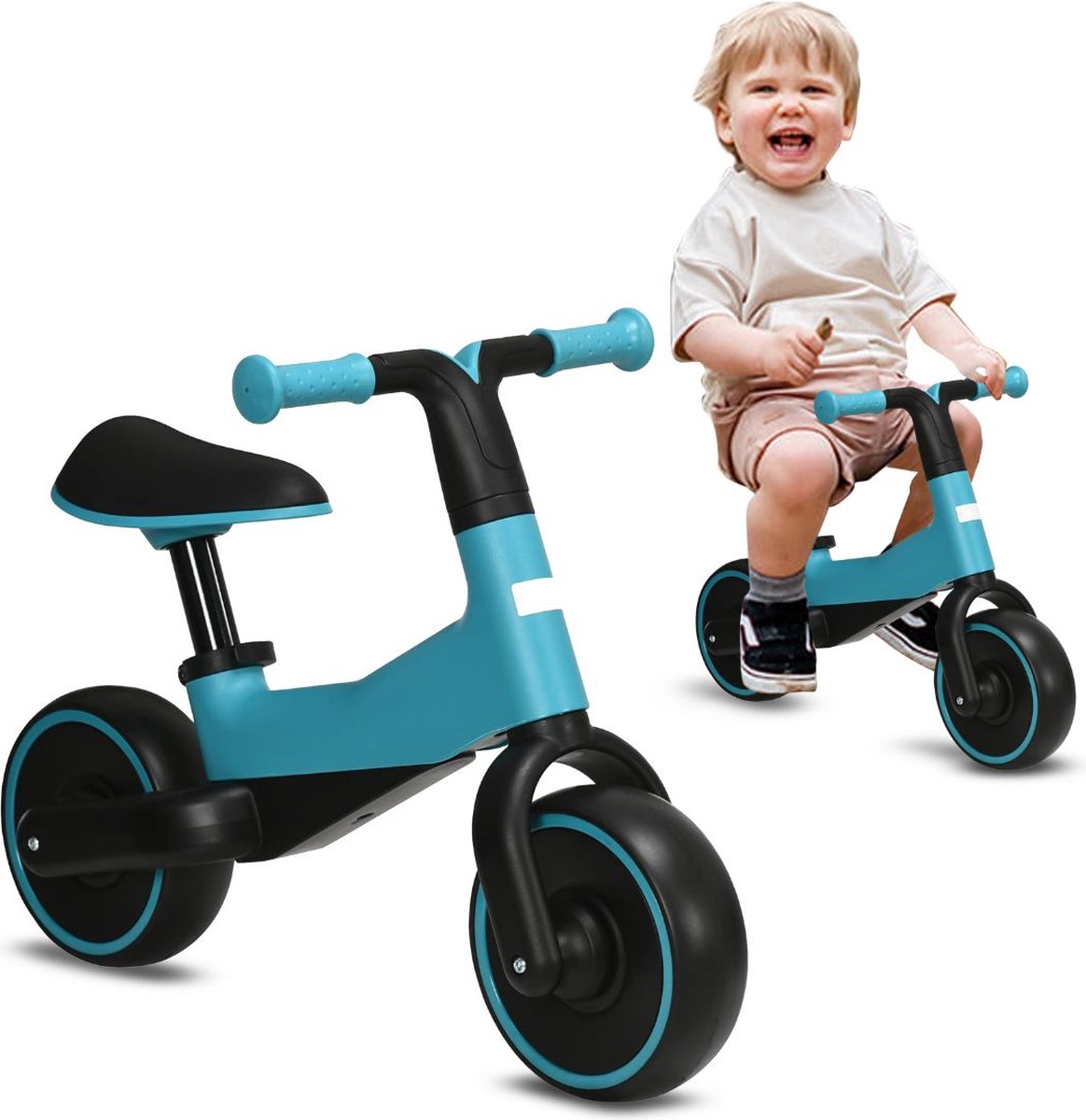 White-label Loopfiets 1 Jaar - Balance Bike voor Meisjes en Jongens - Leren Lopen - Zwart met Blauw (6150713666629)