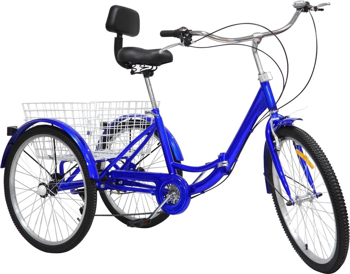 Gran Vida® - Driewieler - Geschikt voor Volwassenen - Inclusief Fietsmand - 24 Inch - 7 Versnellingen - Opvouwbaar - Met LED Verlichting - Blauw (6150710555575)