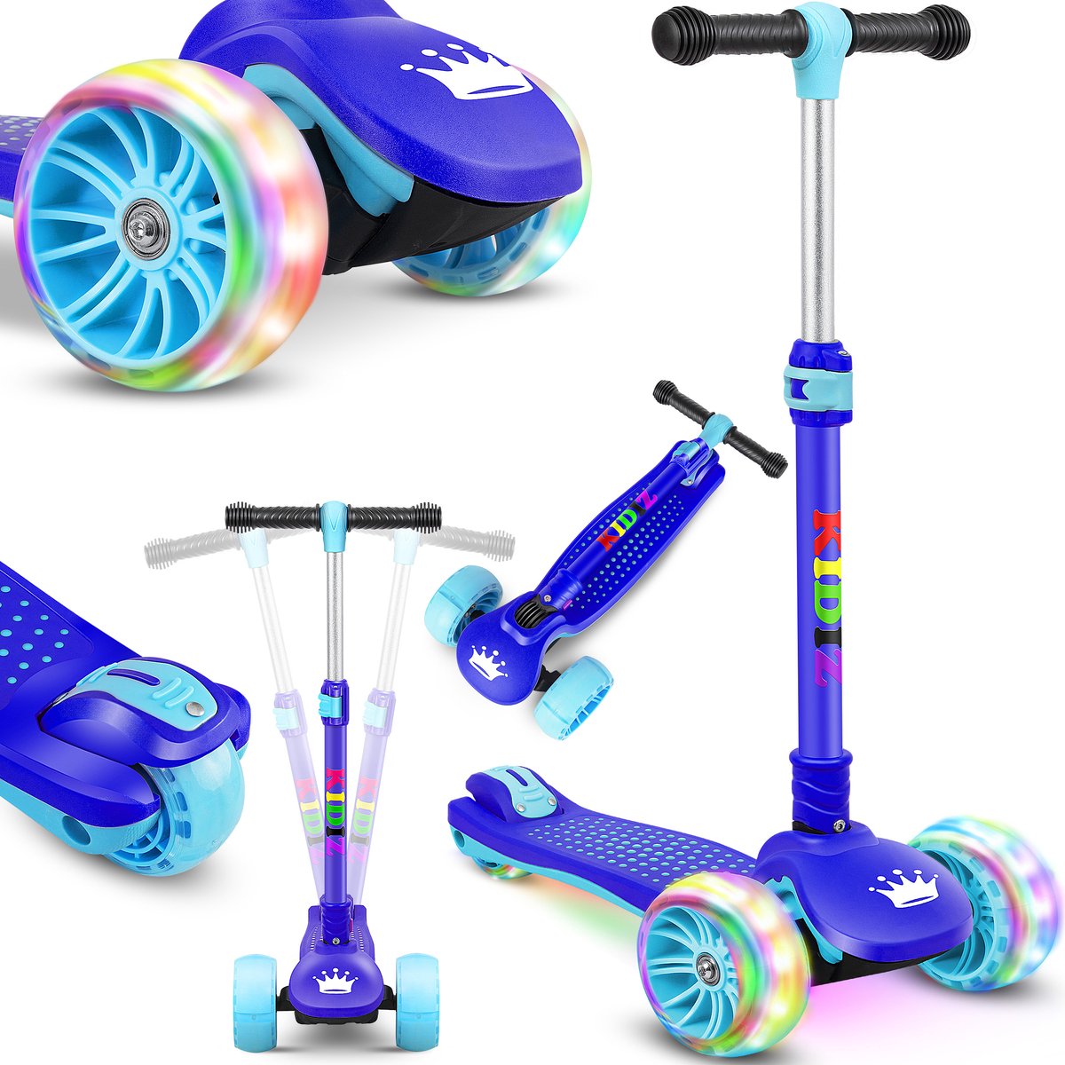 KIDIZ® Kinderstep - 3 wielen Step - Scooter - Kinderscooter X-Pro2 met PU LED oplichtende wielen Opvouwbaar pedaal Kinderstepjes in hoogte verstelbare City Scooter voor jongens en meisjes 3-12 jaar - Blauw (4260692713527)