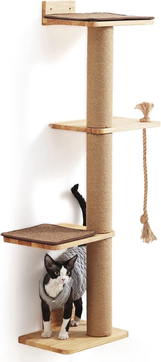 Kattenkrabpaal 127 cm met Krabplank en Kattenbed voor Grote Katten - Duurzaam Rubberhout en Comfortabele Kussens (6152618996955)