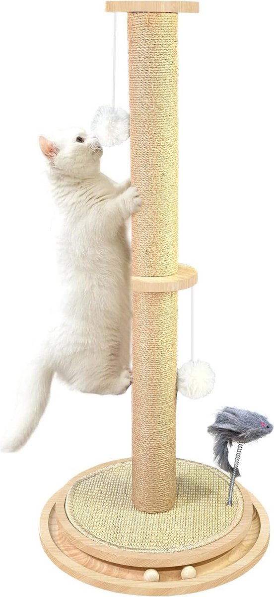 Kattenkrabpaal met Speelgoed en Sisal - 5-in-1 Verticale Krabpaal voor Kittens en Volwassen Katten (88 cm) (6152618999963)