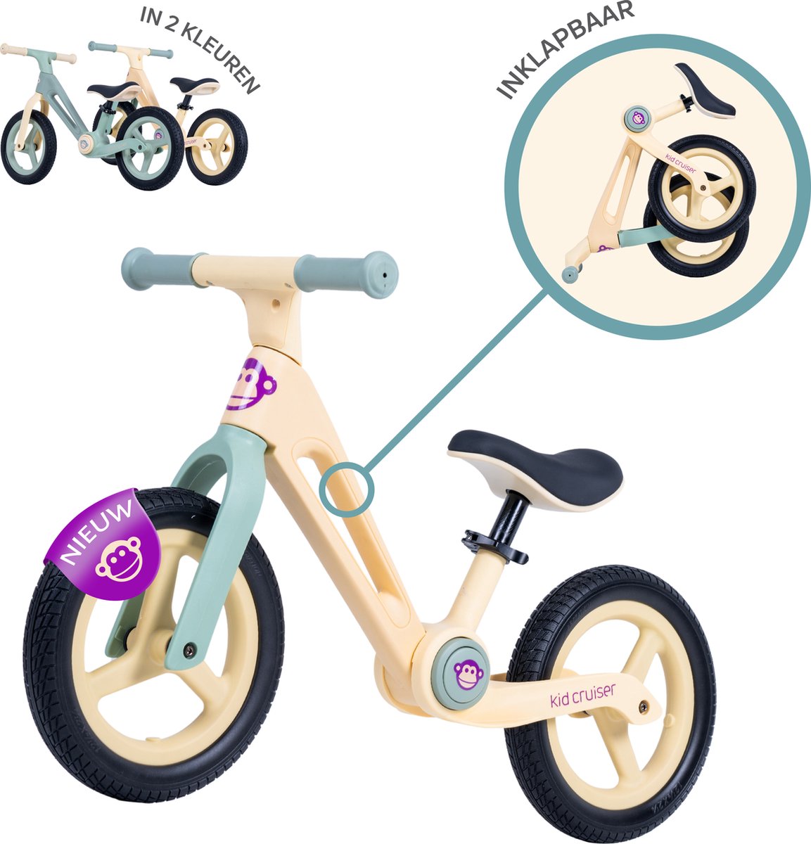 Kidcruiser Compact Loopfiets - Vouwbaar design - Zacht geel & groen (8720892350947)