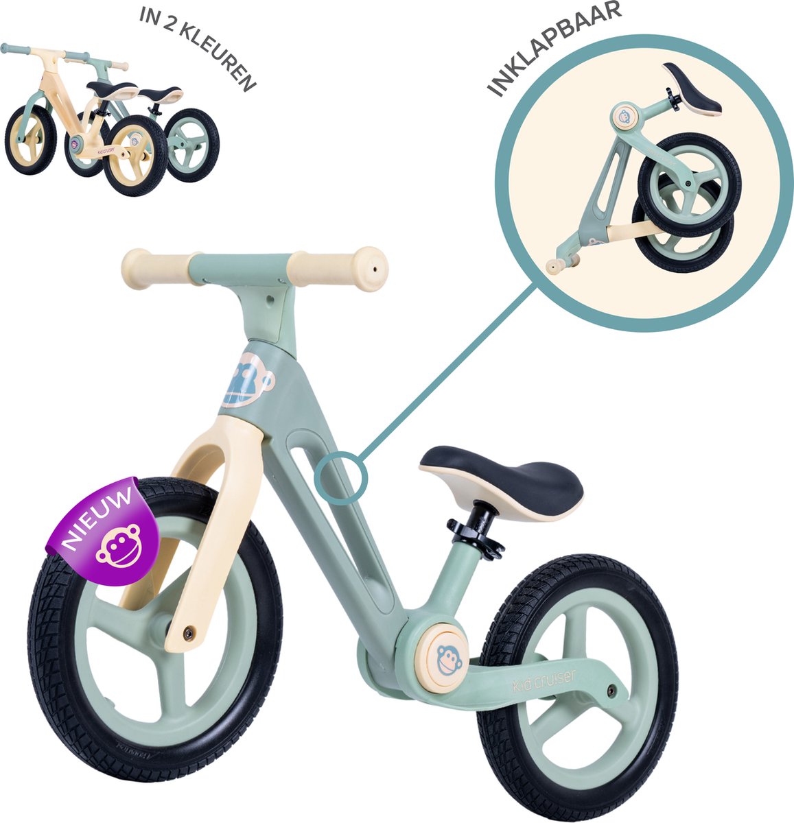 Kidcruiser Compact Loopfiets - Vouwbaar design - Zacht groen & geel (8720892350930)