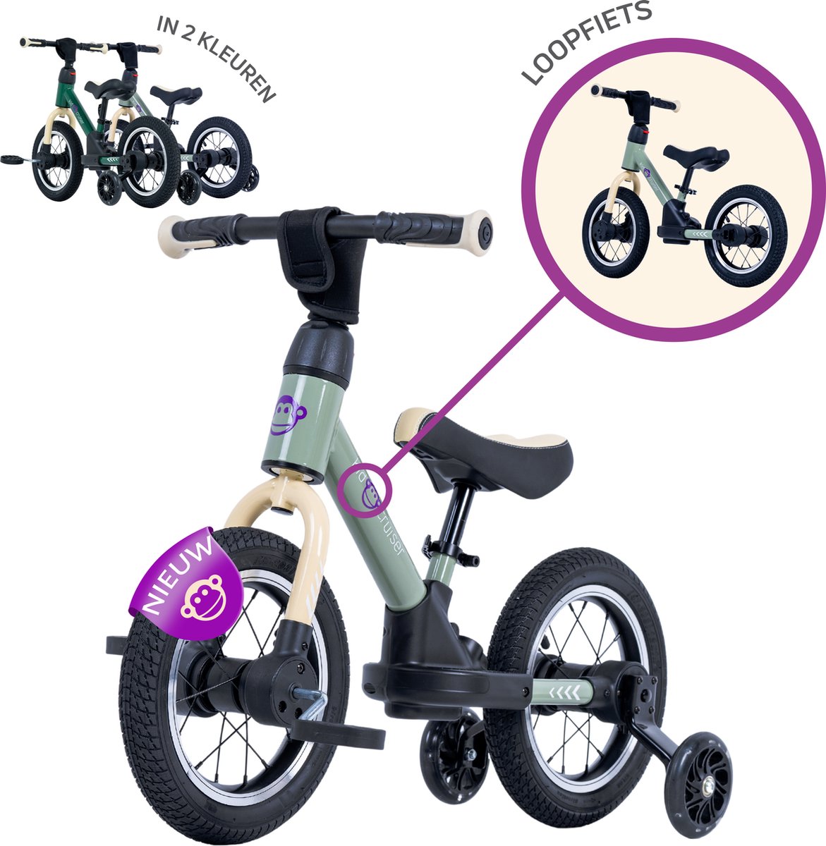 Kidcruiser PedalPlay Loopfiets - Driewieler - 3 in 1 Design - Licht groen (8720892350961)