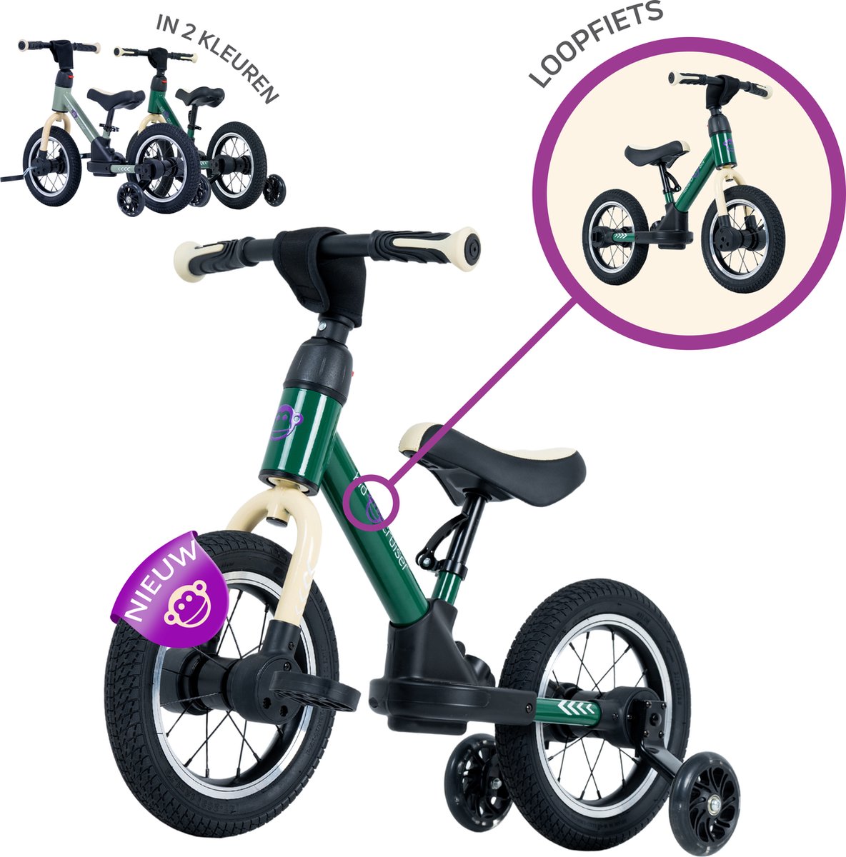 Kidcruiser PedalPlay Loopfiets - Driewieler loopfiets - 3 in 1 Design - Donker groen (8720892350954)