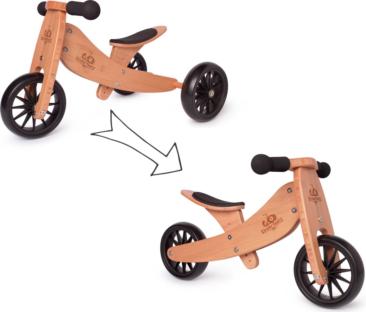 Kinderfeets 2-in-1 houten loopfiets & driewieler vanaf 1 jaar Tiny Tot - Bamboe (0013964985702)