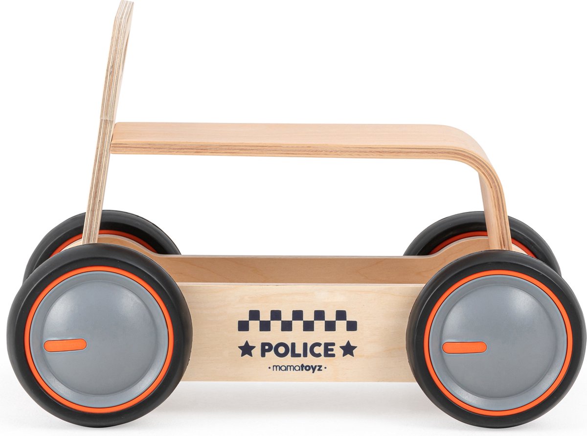 Mamatoyz Eco Looptrainer Loopauto Hout Naturel Logo Politie met Opbergruimte (8683723300347)