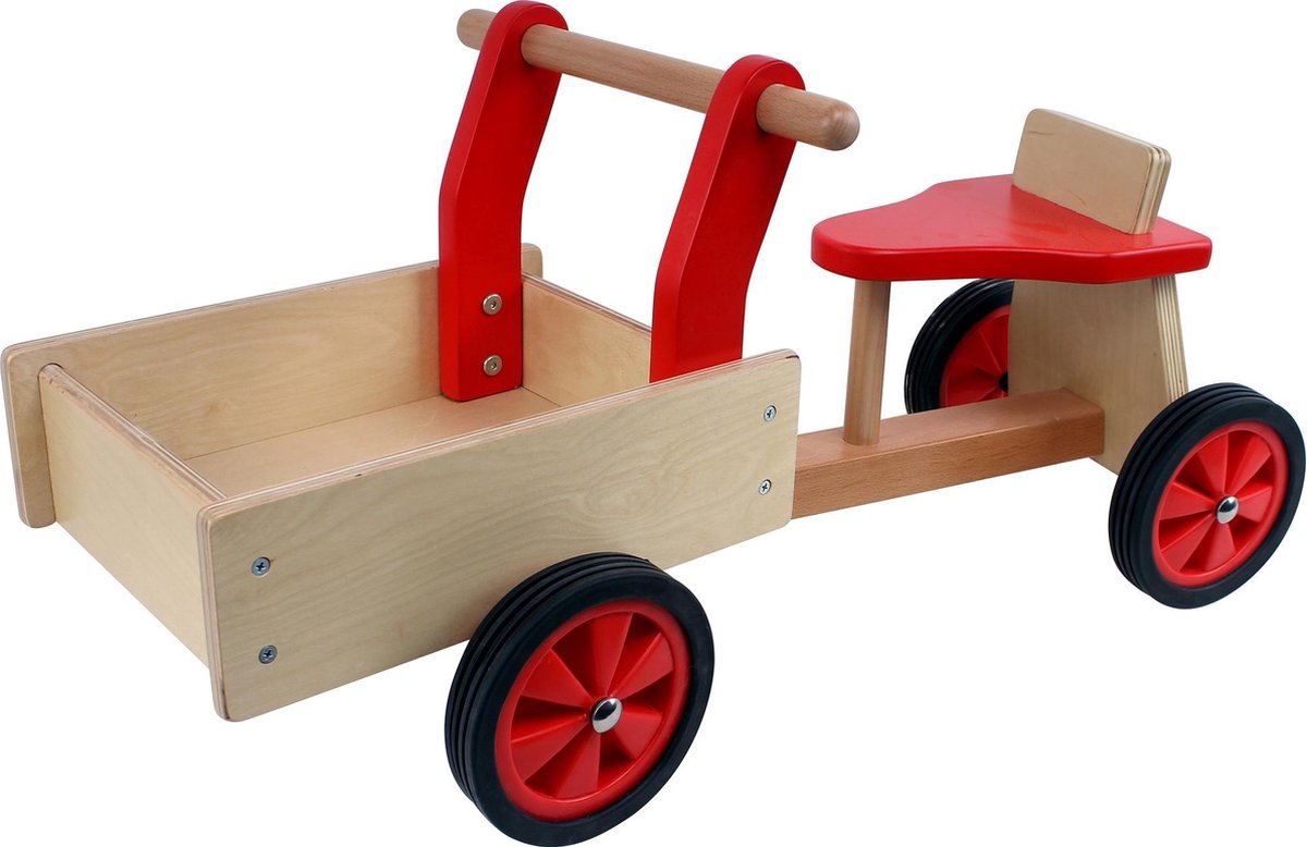 Playwood - Houten bakfiets rood met 4 wielen (8719348001885)