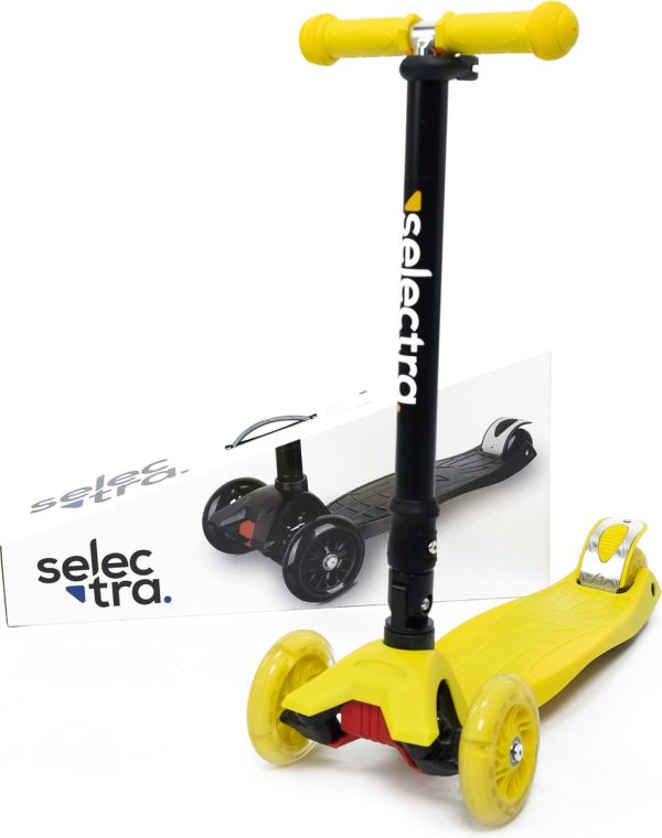 Selectra kinderstep met 4 lichtgevende wielen - Kick step voor kinderen van 3 t/m 9 jaar - Led scooter met click and ride functie - Geel (5430003163504)