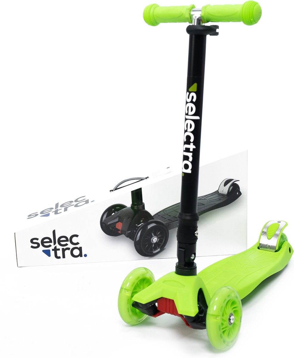 Selectra kinderstep met 4 lichtgevende wielen - Kick step voor kinderen van 3 t/m 9 jaar - Led scooter met click and ride functie - Green (5430003163481)