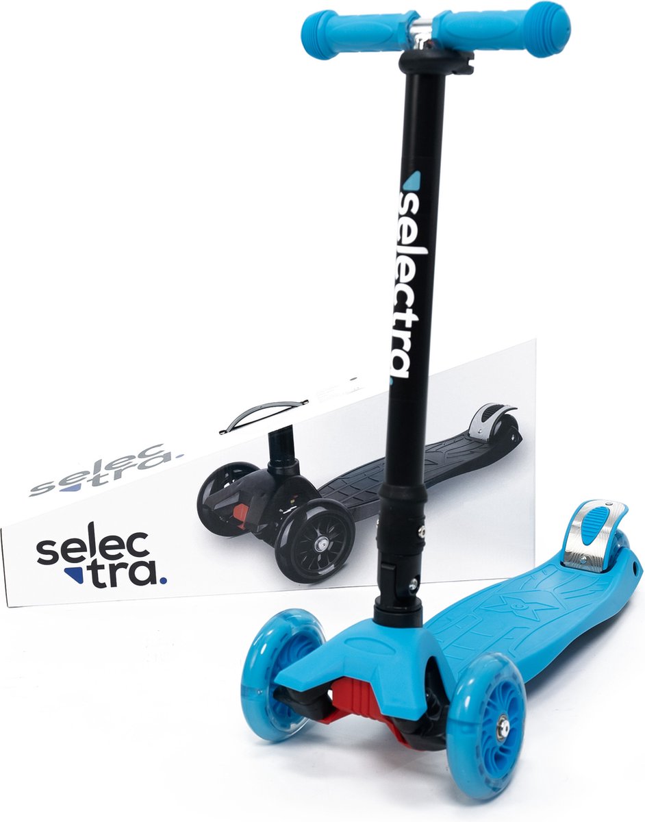 Selectra kinderstep met 4 lichtgevende wielen - Kick step voor kinderen van 3 t/m 9 jaar - Led scooter met click and ride functie - Licht blauw (5430003163474)