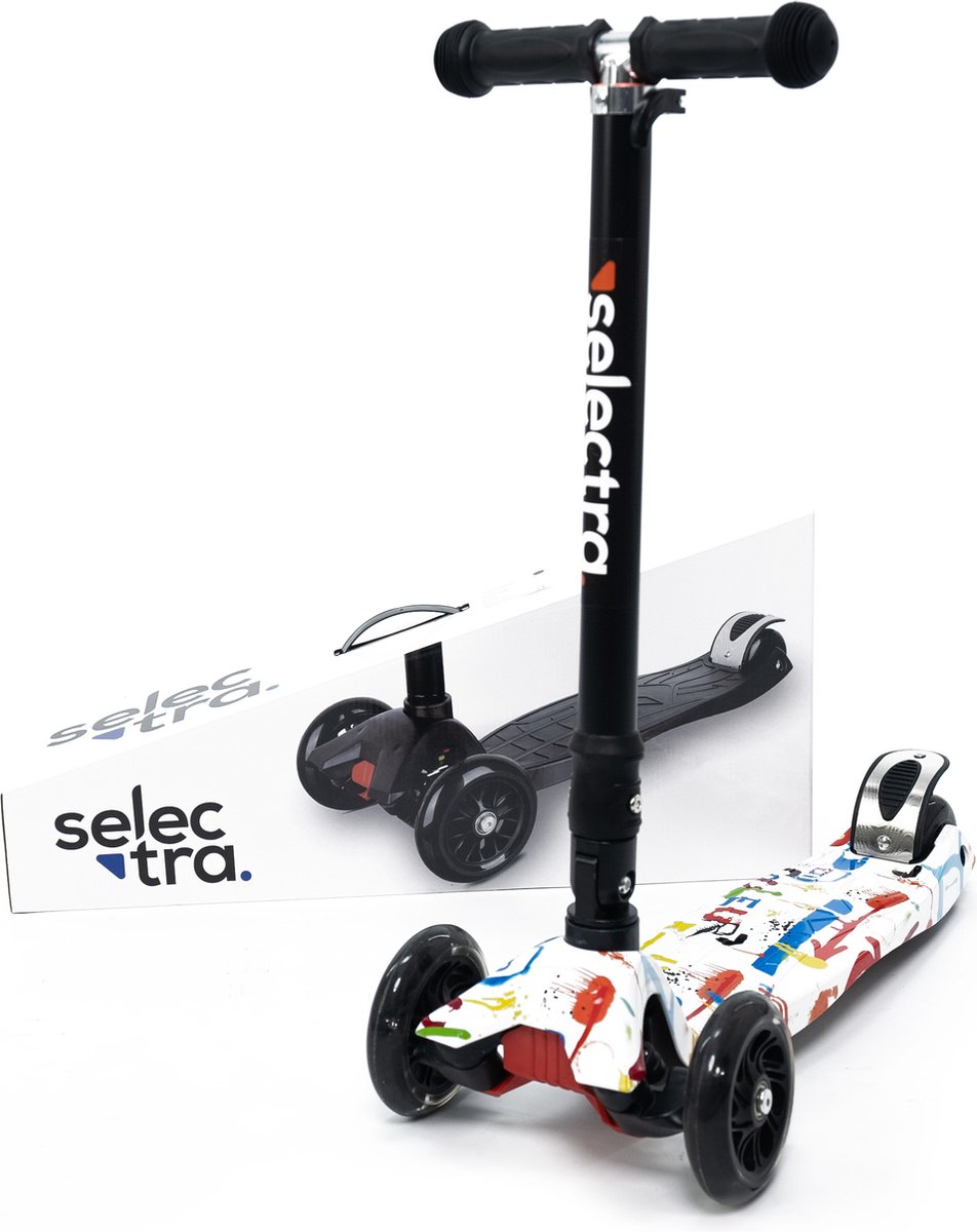 Selectra kinderstep met 4 lichtgevende wielen - Kick step voor kinderen van 3 t/m 9 jaar - Led scooter met click and ride functie - White down (5430003163511)