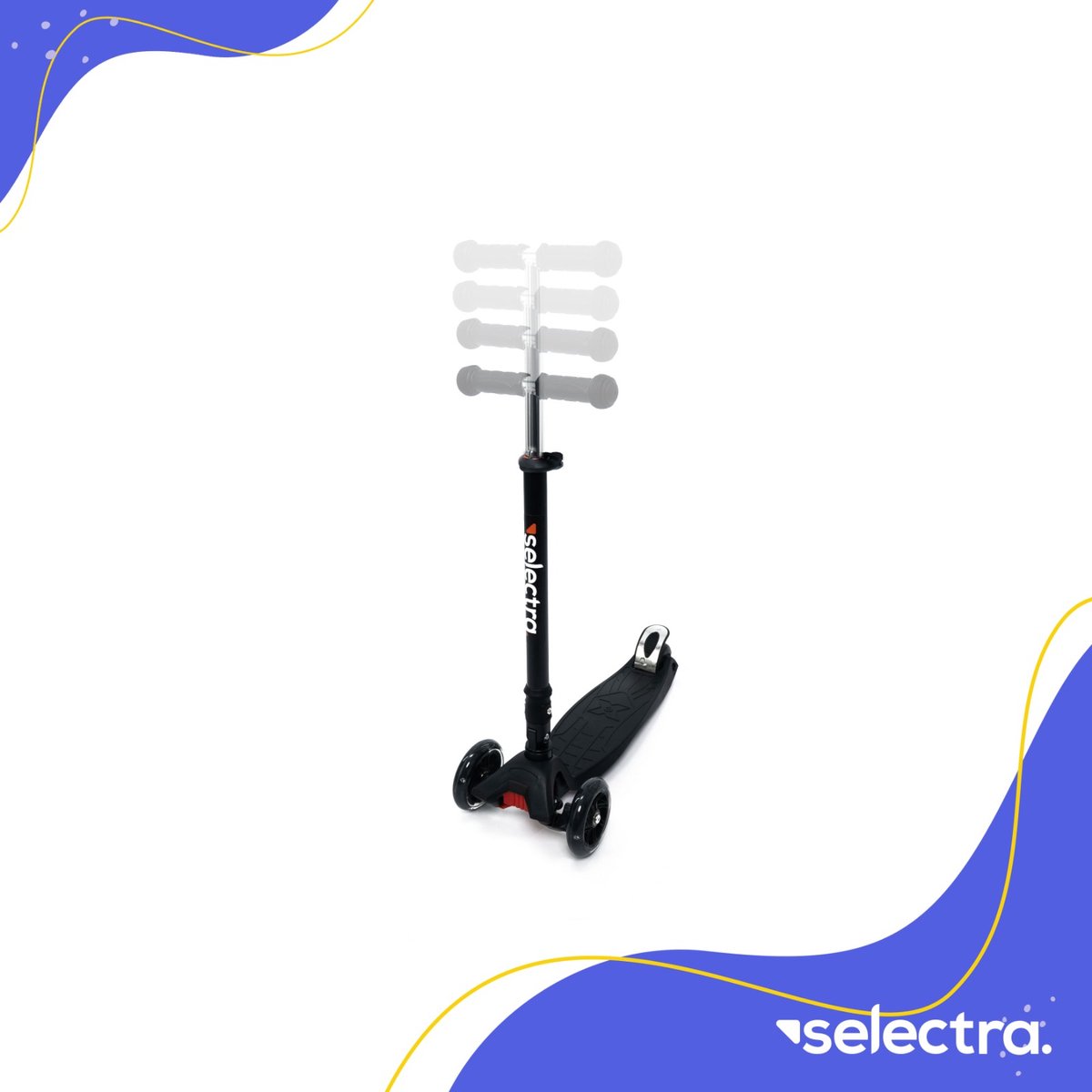 Selectra kinderstep met 4 lichtgevende wielen - Kick step voor kinderen van 3 t/m 9 jaar - Led scooter met click and ride functie - Zwart (5430003163450)