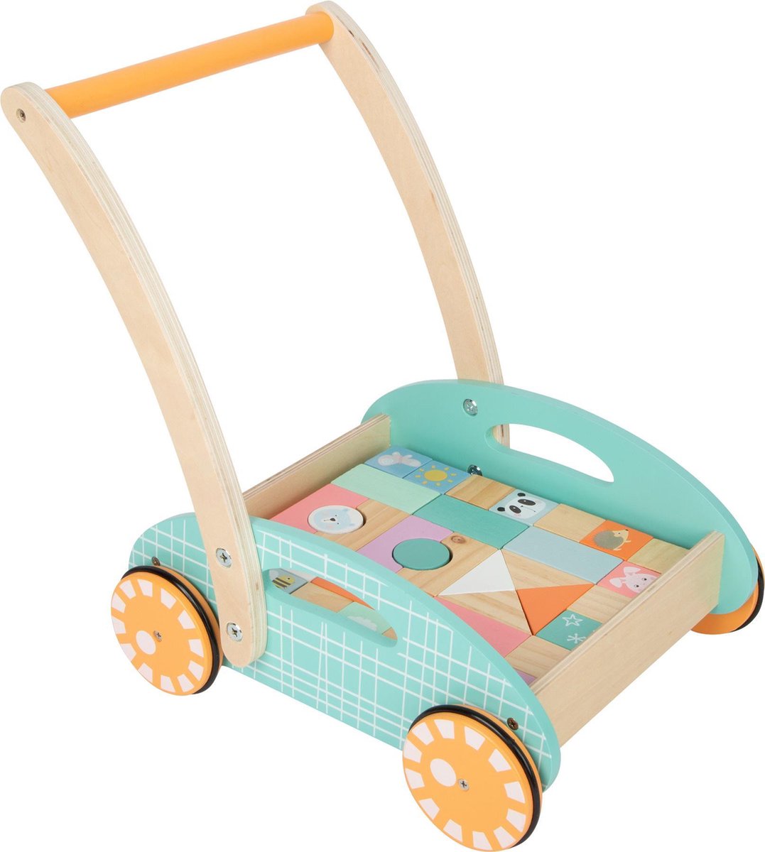 Small Foot - Houten Baby Walker Loopwagen met Blokken Pastel, 35dlg. (4020972117663)