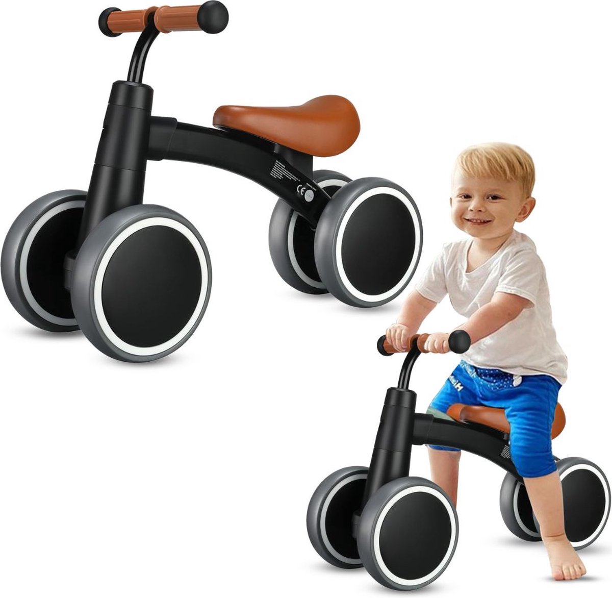 White-label Loopfiets 1 Jaar - Balance Bike voor Meisjes en Jongens - Leren Lopen - Zwart (6150713667640)