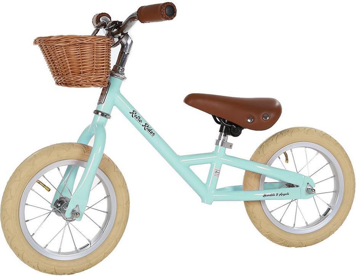 Bandits & Angels Metalen Loopfiets Met Mandje Retro Rider Mint vanaf 2,5 Jaar - Voor Jongens en Meisjes - Mint Loop Fiets - Verstelbaar Zadel 36 tot 44 cm - Luchtbanden - Luxe handvaten (8719558084128)