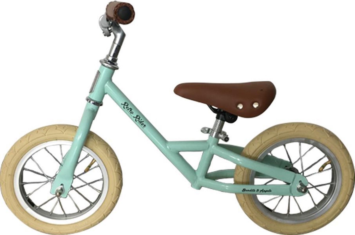 Bandits & Angels Metalen Loopfiets Retro Rider Mint vanaf 2,5 Jaar - Voor Jongens en Meisjes - Mint Loop Fiets - Verstelbaar Zadel 36 tot 44 cm - Luchtbanden - Luxe handvaten (8719558083640)