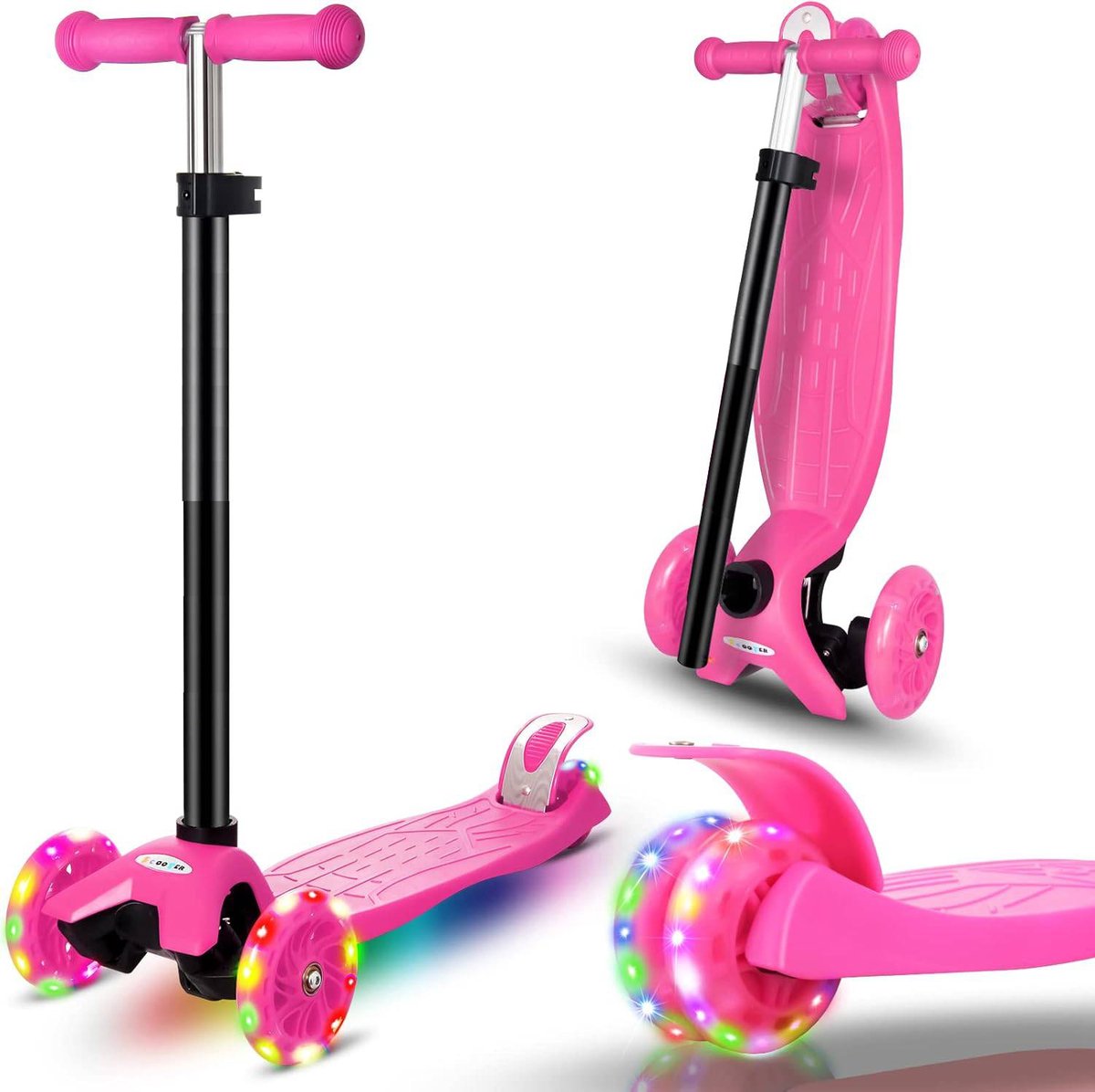 Kinderstep met 3 LED-Wielen - Verstelbaar van 68 tot 79 cm - Opvouwbare Step voor Kinderen van 3 tot 12 Jaar - Tricycle Ontwerp voor Jongens en Meisjes (8785295494384)