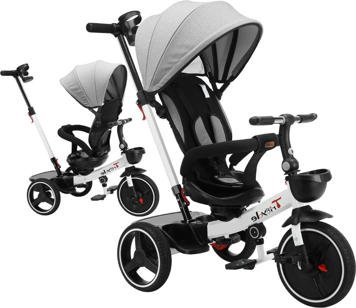 Kinderwagen Driewieler Fiets - 360 Graden Rotatie - Aluminium - Zitten En Liggen - 1-5 Jaar - Grijs (8721284450191)