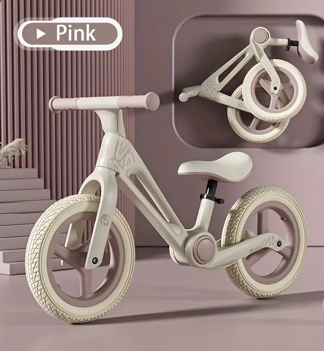 LoopFiets - Kinderen - Roze - Inklapbaar - Klassieke stijl. (6150814283275)