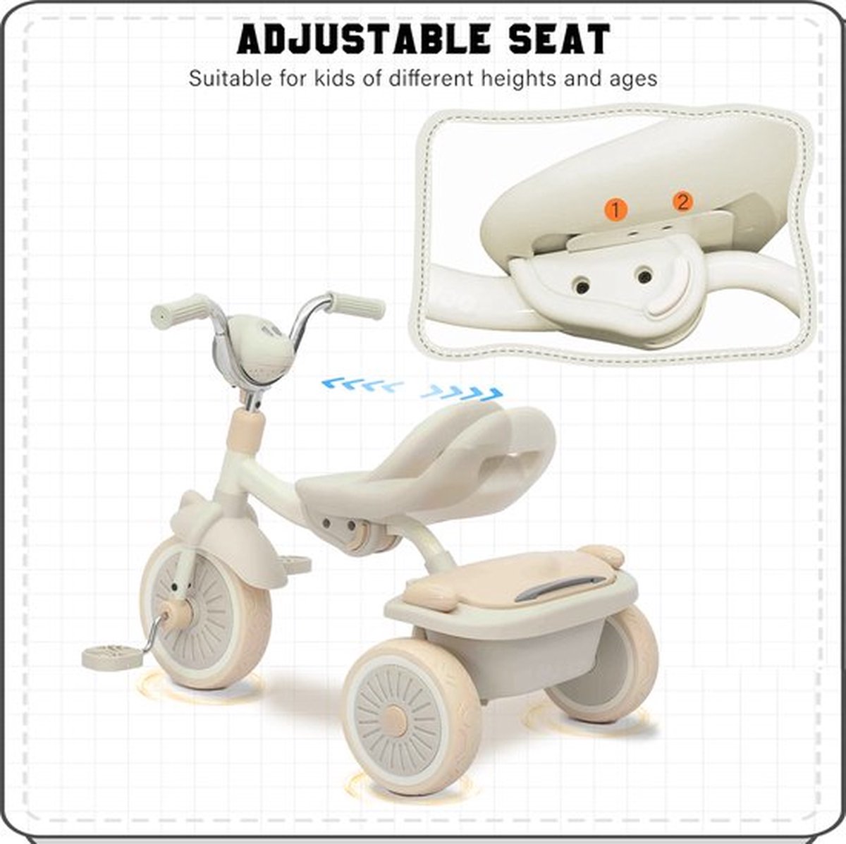 Mrs. Jones Baby fiets - Kinderfiets - Driewieler - 3 wieler - Opvouwbaar - 1-3 jaar - Creme (8785307095264)