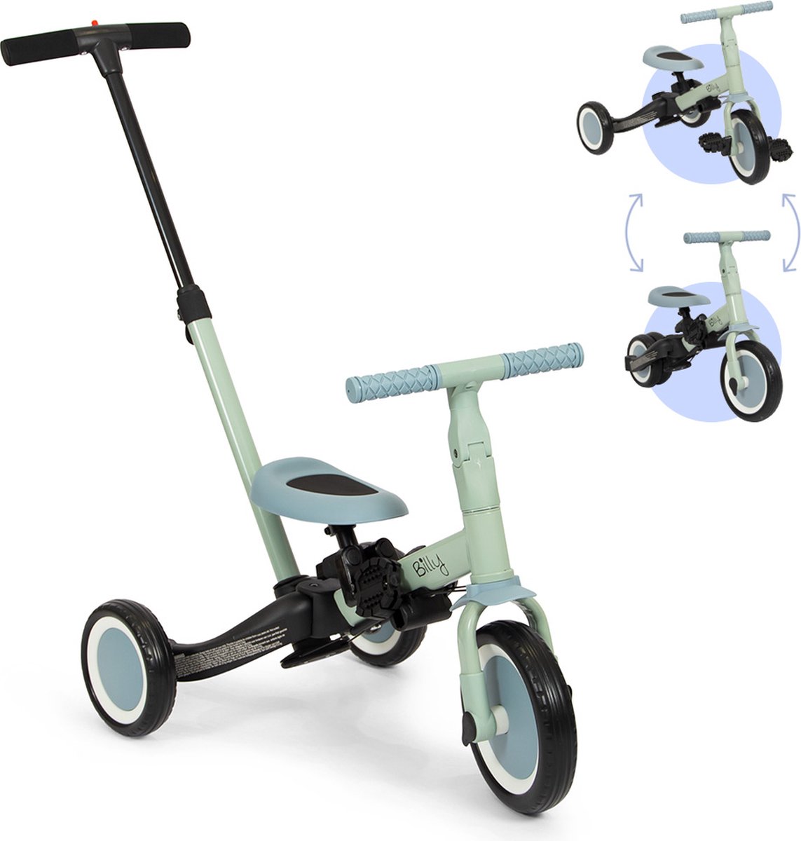 4-in-1 Kinderfiets met Duwstang Gio Blauw - Groen (5404016485342)