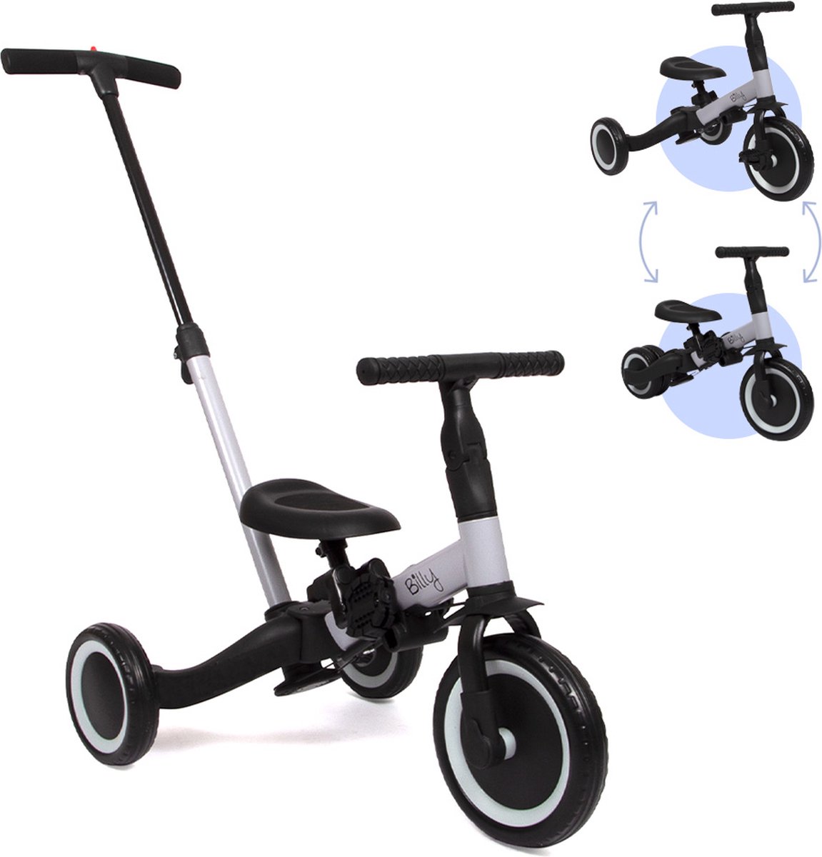 4-in-1 Kinderfiets met Duwstang Gio Zwart - Grijs (5404016489043)