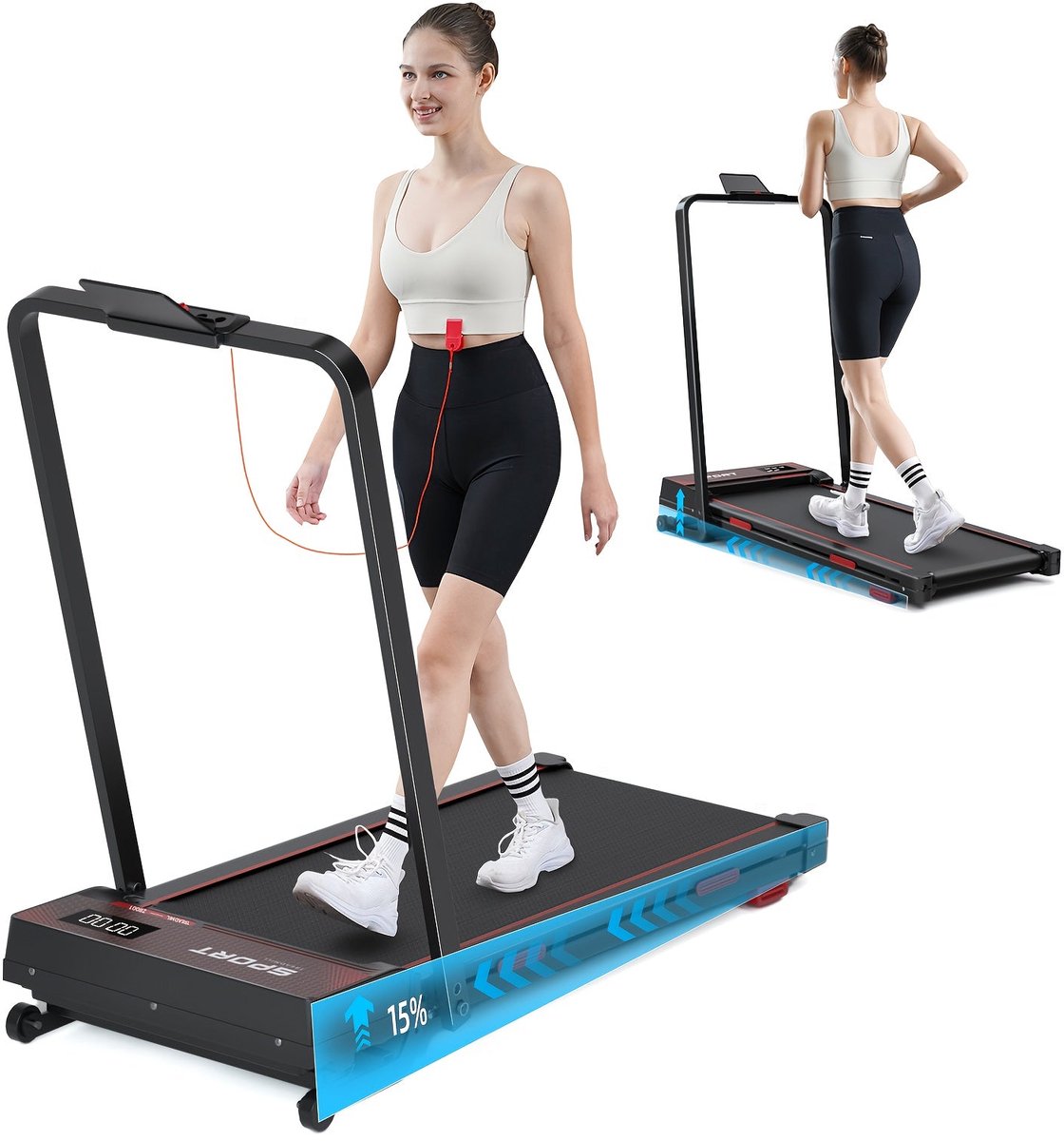 Loopband - Treadmill - Hardloopband - Fitnessapparaat - Elektrische Loopband - Opvouwbaar Design - Verstelbare Hellingshoek 10° - Snelheid 1-12 km/h - Draagkracht 100 kg - LED Display - Slimme Afstandsbediening (8721391101900)