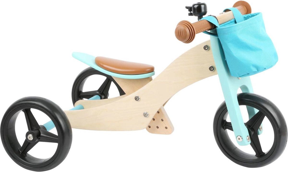 2-in-1 Driewieler en Loopfiets voor Kinderen - Turquoise, Verstelbaar Zadel, Rubberbanden (6151804550575)