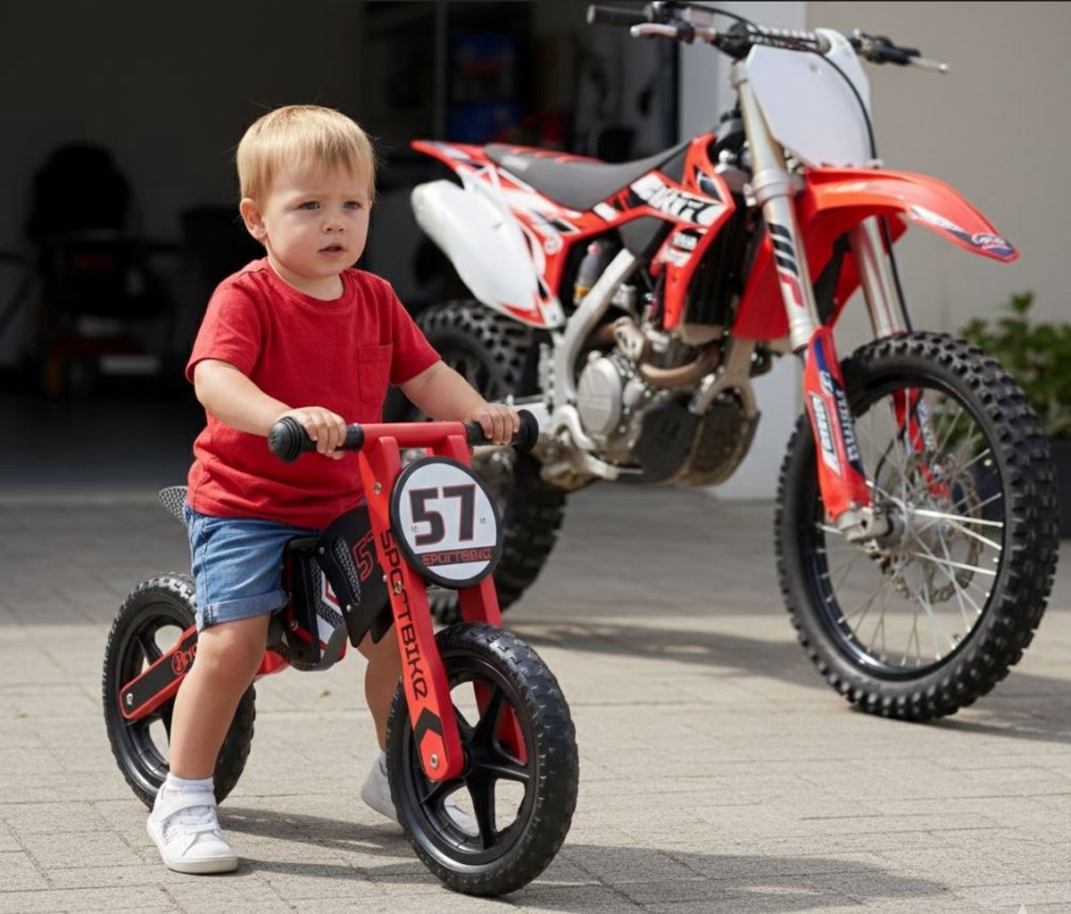 2Cycle Motor Loopfiets - Hout - Rood (8718836100840)