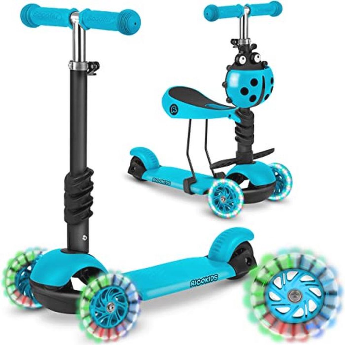 3-in-1 Driewieler met Zitje en LED Verlichting - Kinderscooter voor Buiten (9101001613105)