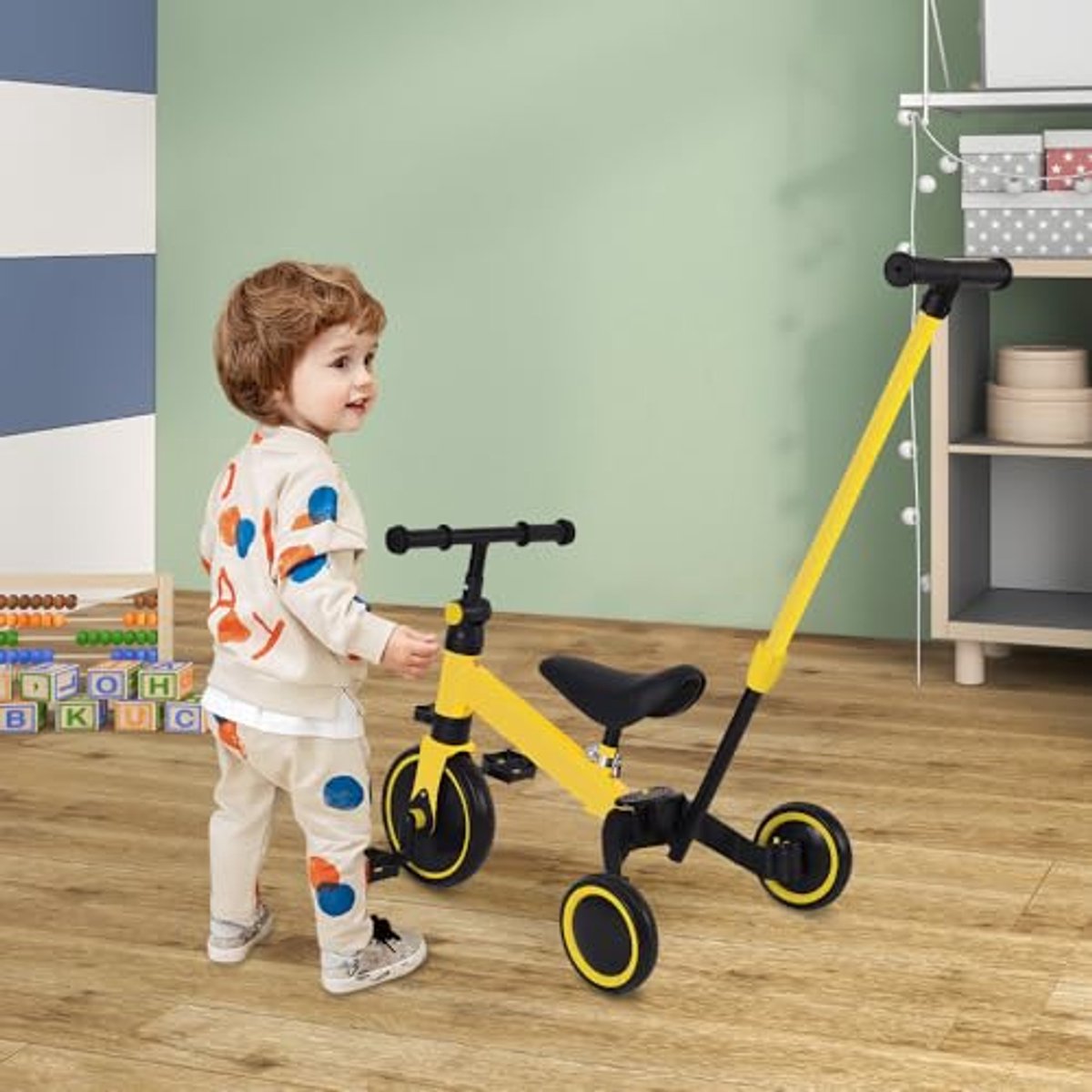 3-in-1 Driewieler voor Peuters met Duwstang - Geschikt voor 1-5 Jaar (6154015567592)