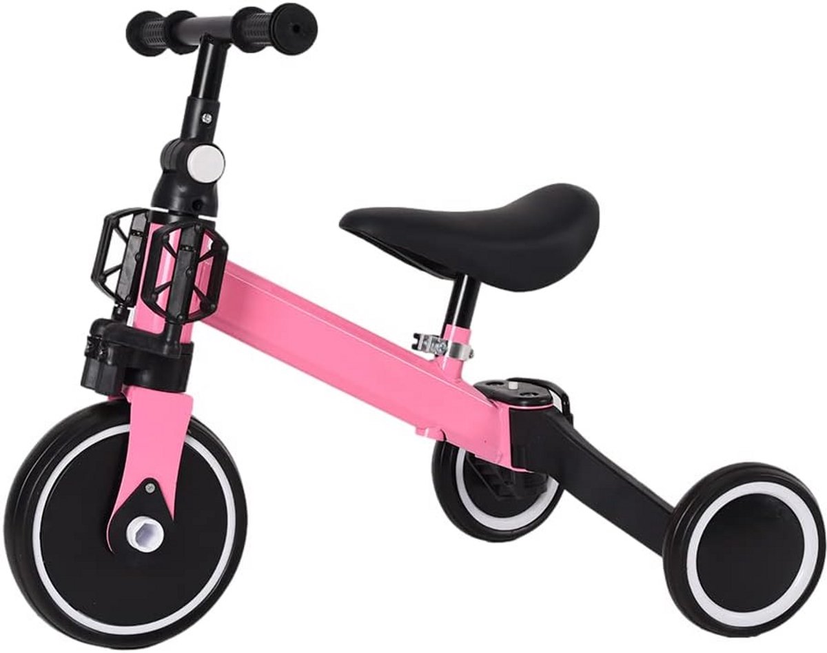 3-in-1 Kinderdriewieler met Duwfunctie voor Kinderen van 1 tot 5 Jaar - Roze (9101049112868)