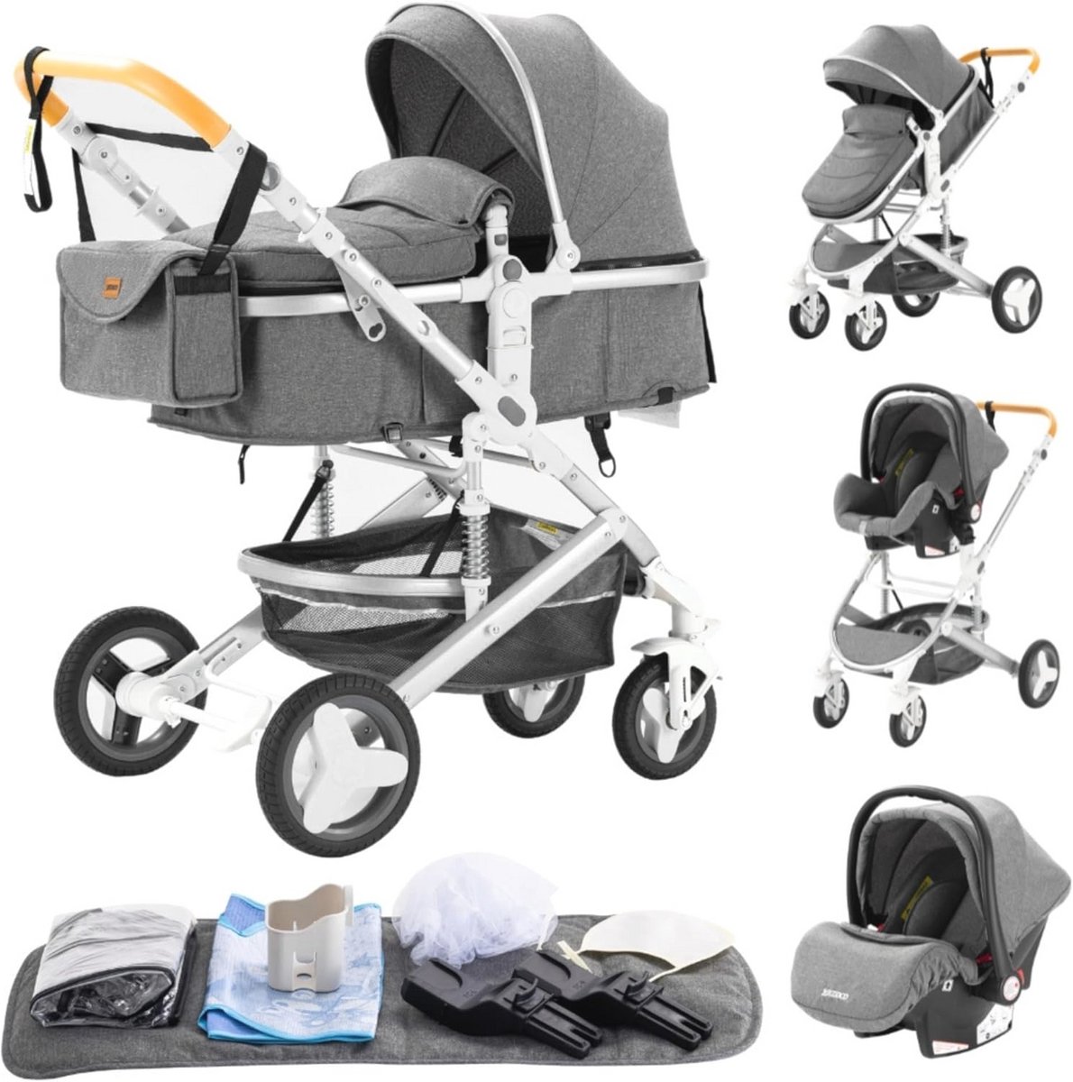 3-in-1 Kinderwagen Combinatie, Driewieler Hoge Landschap, Vouwbare Babywagen, Comfortabele & Veilige Kinderwagen (9101019315985)