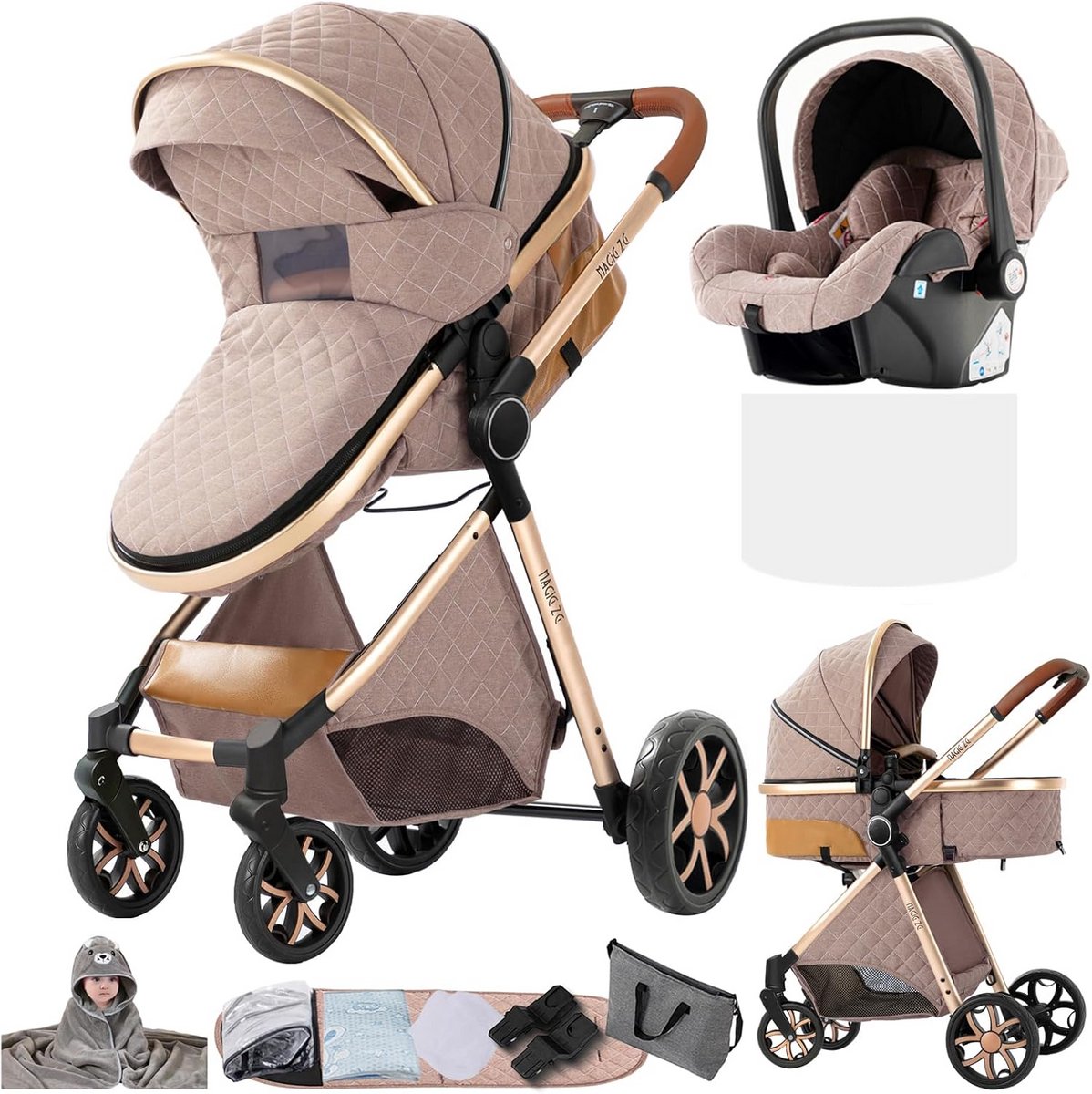 3-in-1 Kinderwagen Trio Set: Omkeerbaar Zitje, Inklapbaar en Compleet met Reiswieg (9101046743164)