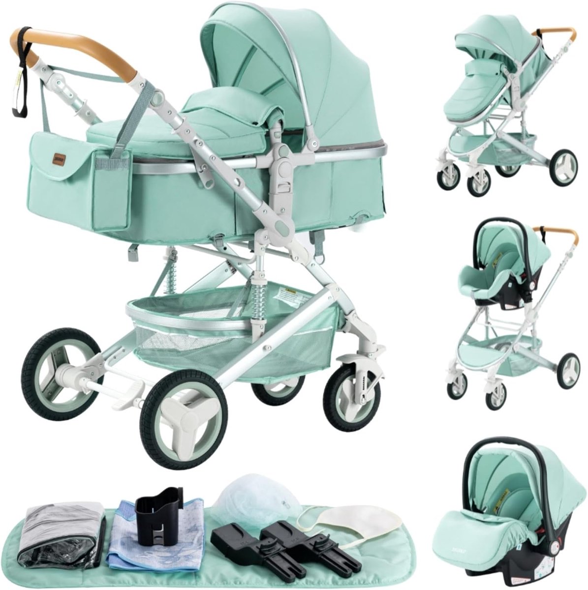 3-in-1 Kinderwagen voor Kinderen - Vouwbare Driewieler met Hoge Landschap (8721316447830)