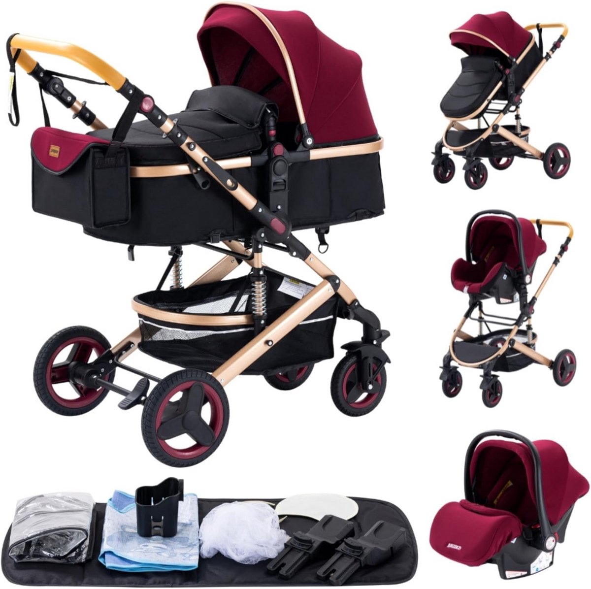 3-in-1 Kinderwagen voor Kinderen - Vouwbare Driewieler met Hoge Lanschap (9101046017364)