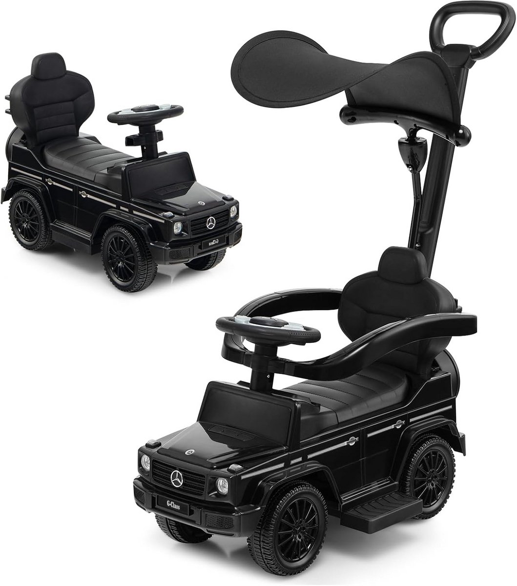 3-in-1 Loopauto met Duwstang, Zonnedak en Veiligheidsrail voor Baby's en Peuters (9101025093914)