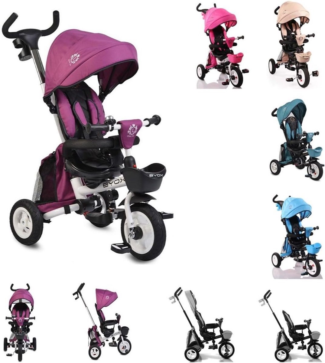 3-in-1 Loopfiets Driewieler Inklapbaar met Draaibare Zitting en Rubberen Banden (9101047565277)