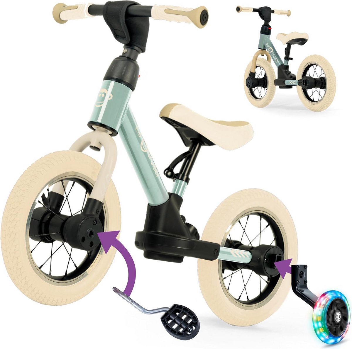 3-in-1 Loopfiets met LED Loopwielen en Pedalen voor Kinderen vanaf 2 Jaar tot 6 Jaar (9101026102165)