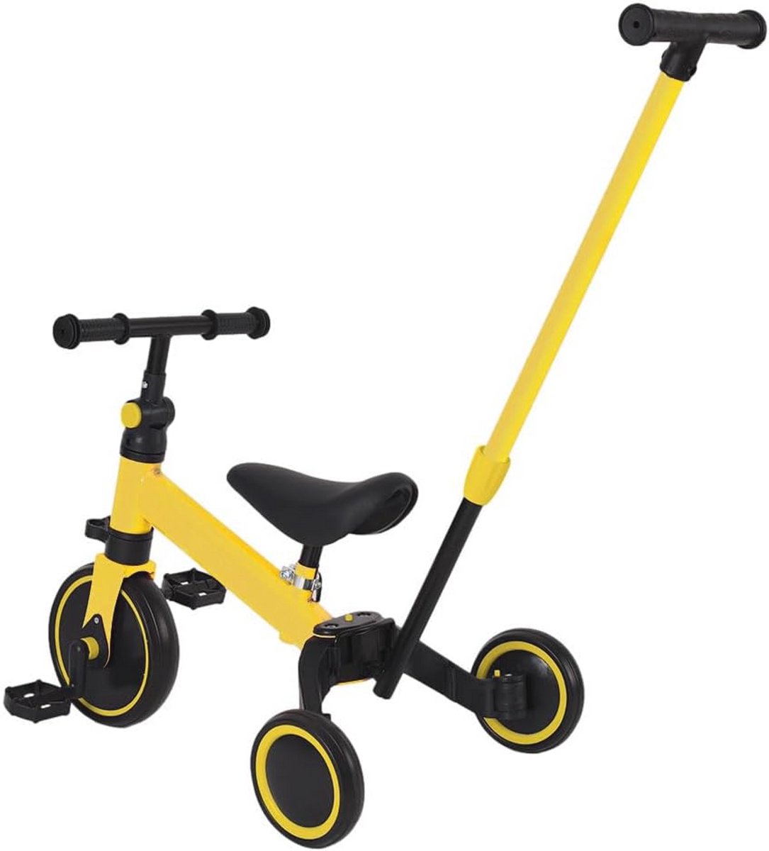4-in-1 Driewieler voor Peuters - Loopfiets met Stuurgreep en 3 EVA-wielen (Geel) (6154533286272)