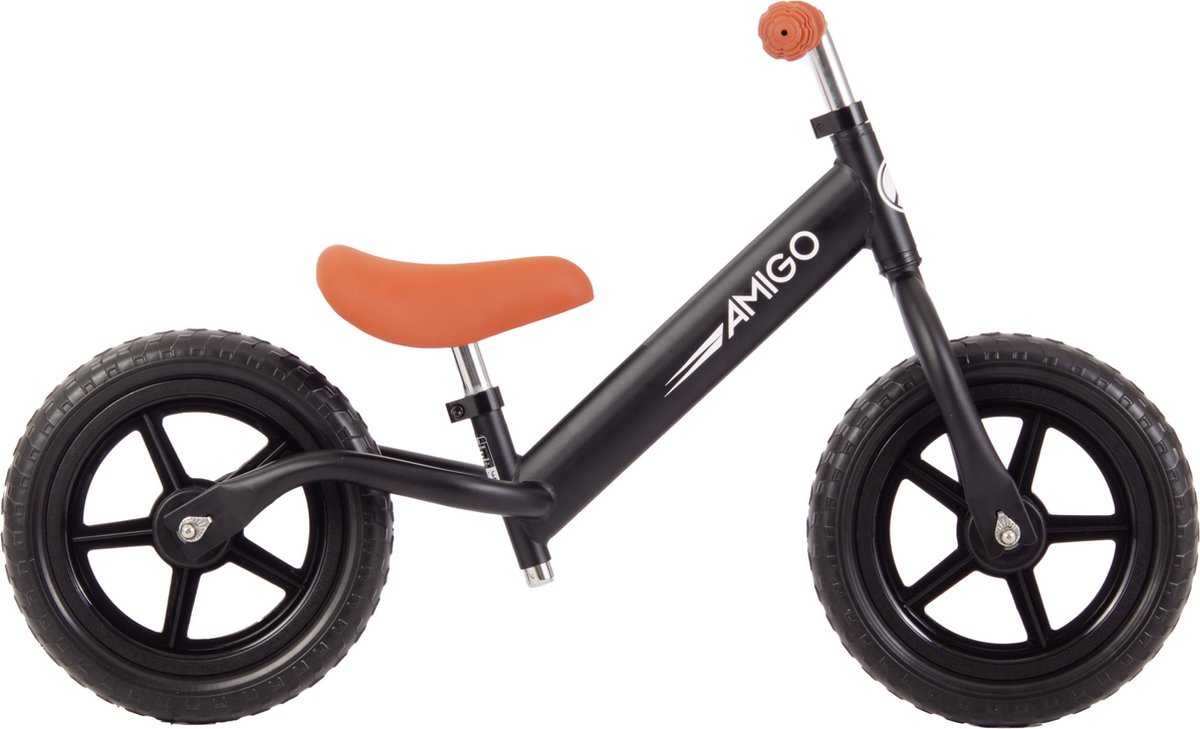 AMIGO Hopper Loopfiets 12 Inch - Lichtgewicht & In Hoogte Verstelbaar - Jongens en Meisjes Loopfiets - Balance Bike - Vanaf 2 Jaar - Matzwart (8721197098954)