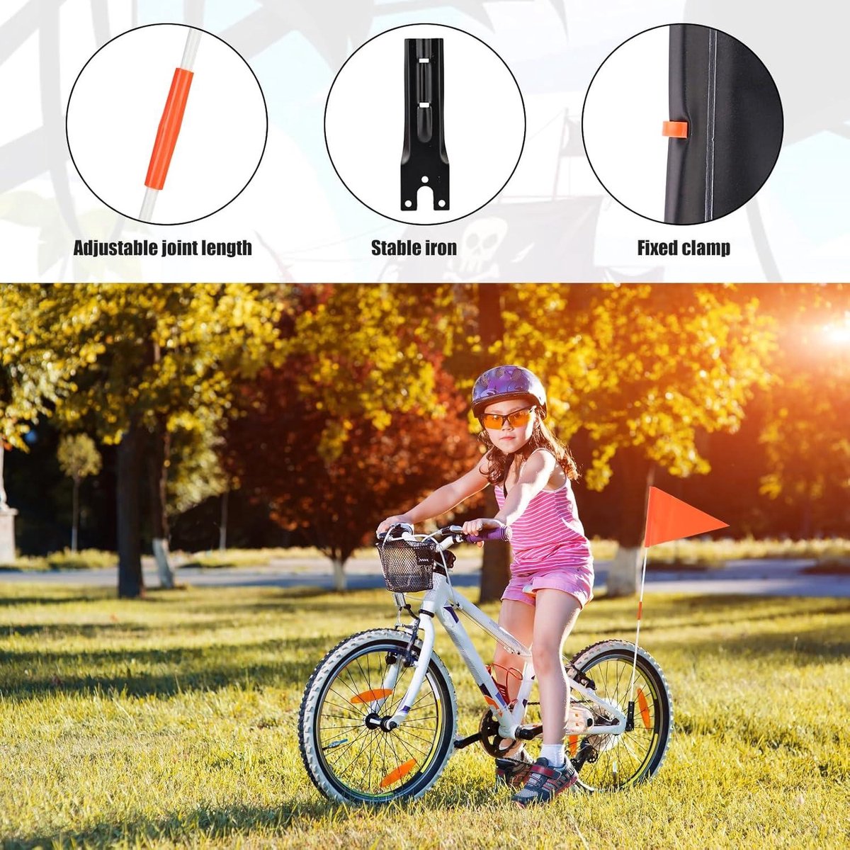 Allecto Plus - 3 stuks verstelbare fietsvlaggen met paal voor veiligheid en reflectie - waterdicht - waarschuwingsvlag voor driewieler, go-kart en ATV (8785327603784)