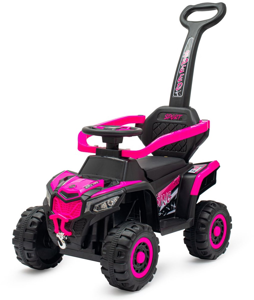 Baby Mix - Kinderauto - Quad - Zwart met roze accenten - Sportief ontwerp - Duwstang - Stevige wielen - Speelgoed voor kinderen - Elektrische fiets - Begeleidingsstang - Avontuurlijke rit (8596164164235)