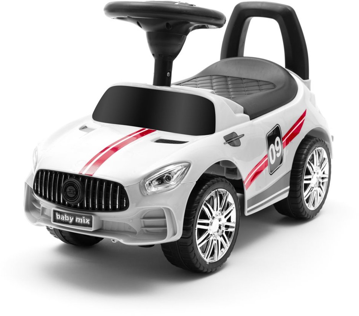 Baby Mix - Loopauto - Sportief ontwerp - Met rugleuning - Glanzende velgen - Race uitstraling - Speelauto - Kinderen - Voortduwen - Loopauto voor kinderen - Witte loopauto (5902216920699)