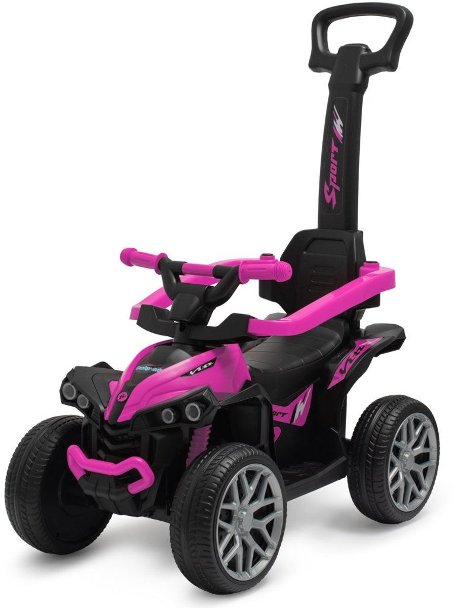 Baby Mix - Quad Kids - Kinderquad - Miniatuurloopauto - Zwart met roze accenten - Stevige wielen - Sportief ontwerp - Loopauto - Kinderspeelgoed - Duwauto - Buitenspeelgoed - Speelgoed voor buiten (8596164159361)