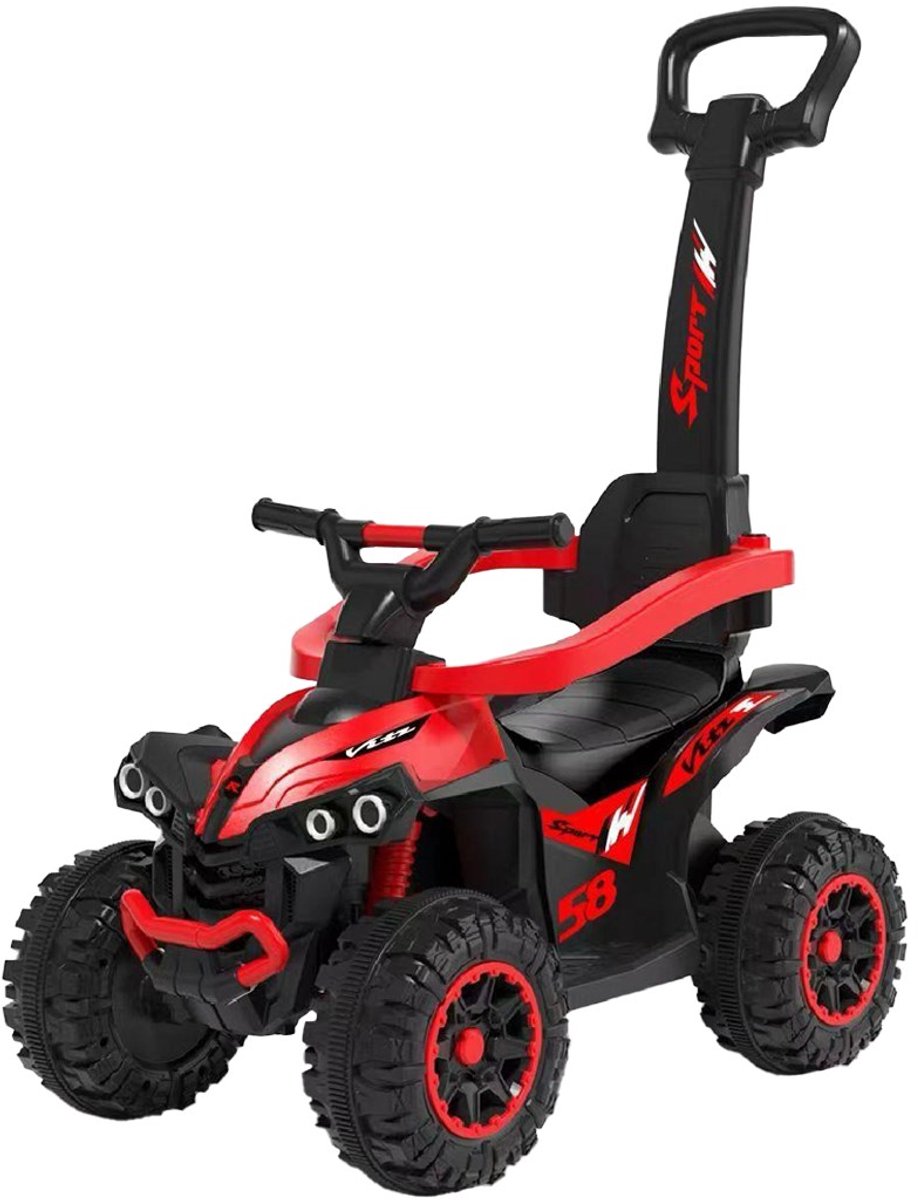 Baby Mix - Speelgoedvoertuig - Quad ATV - Rood en zwart - Veiligheidsbeugel - Duwstang - Imitatiekoplampen - Comfortabele zitting - Sportieve uitstraling (8596164148204)